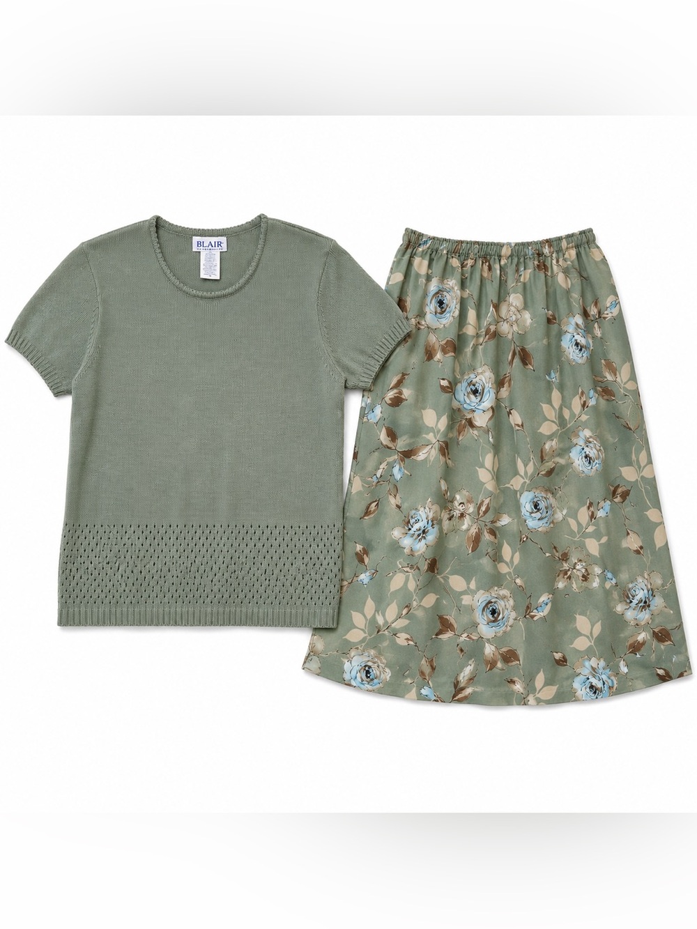 Blair Sage Knit Top and Floral Midi Skirt Set